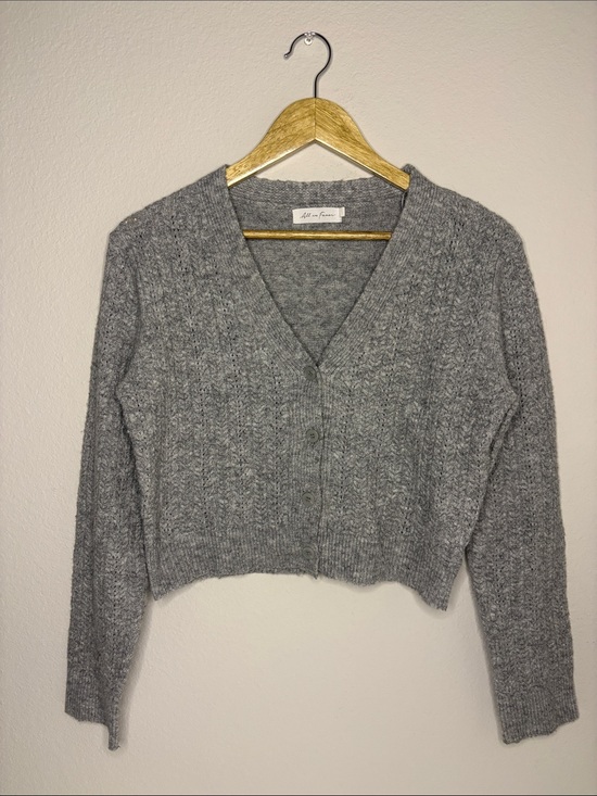 All in Favor Sweaters - All in Favor Gray V-Neck Cropped Button Cardigan